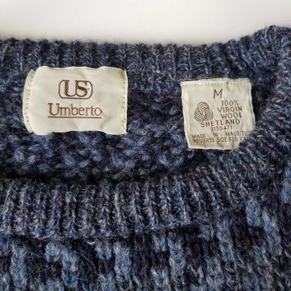 Umberto Virgin Wool Blue Striped Sweater Size M - Picture 2 of 5